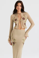 Asra Artichoke Floral Tie Front Top