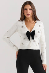 Beaubella Ivory Soft Mohair Embellished Cardigan