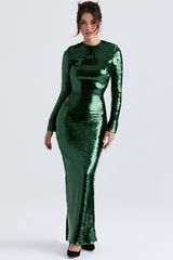 Belle Pine Green Sequin Maxi Dress