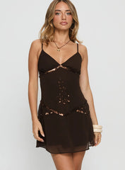 Jesenia Beaded Mini Dress Brown