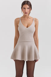 Fern Biscuit Wool Cashmere Ribbed Flounce Mini Skirt