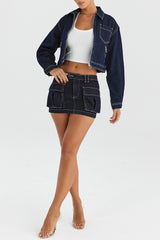 Mistress Rocks Dark Blue Denim Cargo Skirt - SALE