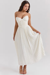 Amorata Ivory Pleated Maxi Dress