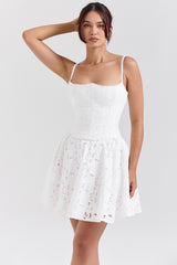 Elara White Broderie Anglais Mini Dress