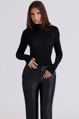 Eliena Black High Neck Long Sleeve Bodysuit