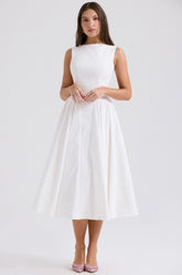 Cindy White Twill Midi Sundress