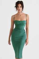 Teia Forest Draped Corset Midi Dress