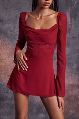 Mistress Rocks Deep Red Crystal Embellished Mini Dress - SALE