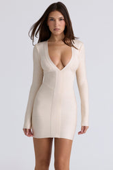 The Super Plunge Vanilla Long Sleeve Bandage Mini Dress