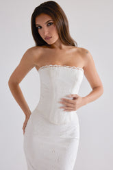 Livie White Cotton Broderie Strapless Corset Top
