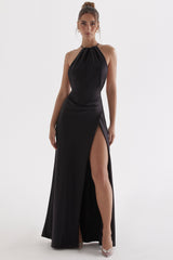 Zanab Black Thigh Slit Maxi Dress