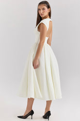 Debutante Ivory Moire Satin Midi Dress