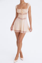 Mistress Rocks Oat Lace Trim Mini Dress - SALE