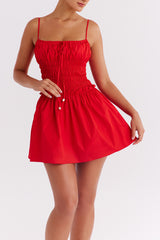 Mistress Rocks Red Shirred Gathered Mini Dress - SALE