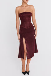 Mistress Rocks Dark Cherry High Split Midi Skirt - SALE