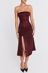 Mistress Rocks Dark Cherry High Split Midi Skirt - SALE