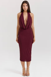Florentina Merlot Draped Midi Dress