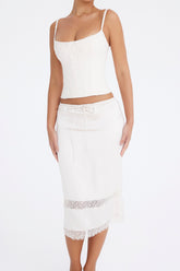 Mistress Rocks Oat Lace Trim Midi Skirt - SALE