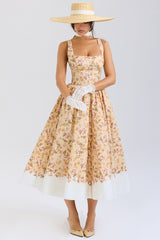 Alba Honeyflower Print Gathered Cotton Midi Dress