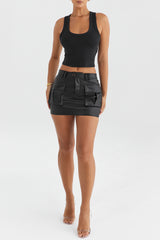 Mistress Rocks Black Vegan Leather Cargo Skirt - SALE