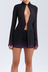 Mistress Rocks Black Crystallised Mini Skirt - SALE