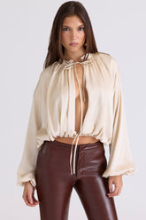 Talia Ecru Satin Open Front Blouse