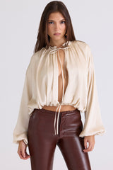 Talia Ecru Satin Open Front Blouse