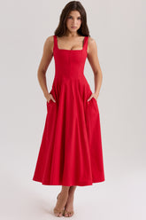 Mariabella Red Stretch Cotton Midi Sundress