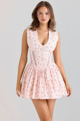 Carmel Pink Stretch Cotton Floral Print Mini Dress