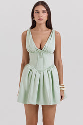 Emmeliette Pistachio Satin Mini Dress - SALE