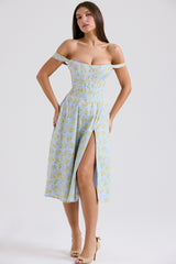 Saira Soft Blue Vintage Floral Print Cotton Midi Sundress