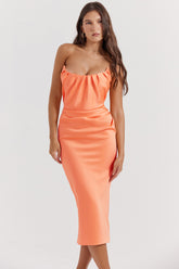 Alora Tangerine Strapless Corset Midi Dress