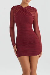 Mistress Rocks Wine Gathered Mini Dress - SALE