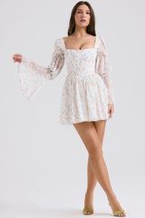 Sancia White Posy Print Puff Sleeve Mini Dress