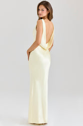 Safaira Buttermilk Satin Draped Cowl Neck Maxi Dress