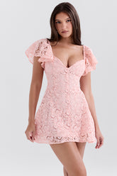 Verity Perfectly Pink Floral Lace Mini Dress