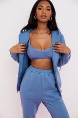 Storm Azure Cotton Fleece-Back Zip Through Hoodie