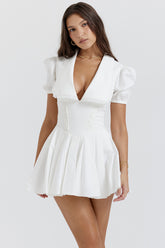 Piera White Pleated Mini Dress