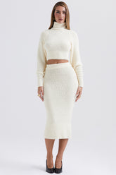 Mishka Cream Soft Boucle Knit Midi Skirt - SALE
