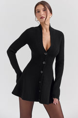 Aubrey Black Wool Knitted Cardigan Dress