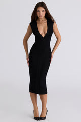 The Super Plunge Black Bandage Midi Dress