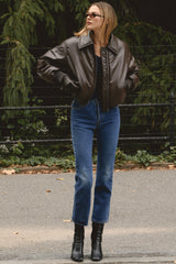 Sante Dark Brown Vegan Leather Bomber Jacket