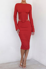 Mistress Rocks Red Gathered Midi Skirt - SALE