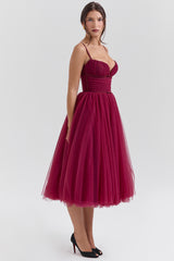 Countess Cabernet Tulle Midi Dress - SALE