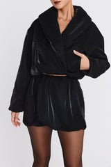 Mistress Rocks Black Vegan leather Puff Ball Skirt - SALE