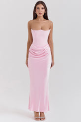 Persephone Rose Shadow Strapless Corset Maxi Dress