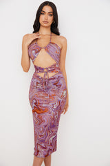 Kasia Purple Swirl Cutout Midi Dress