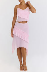 Mistress Rocks Pink Icing Shirred Ruffle Midi Skirt - SALE