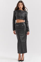 Tana Black Vegan Leather Maxi Skirt