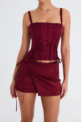 Mistress Rocks Redcurrant Satin Wrap Mini Skirt - SALE